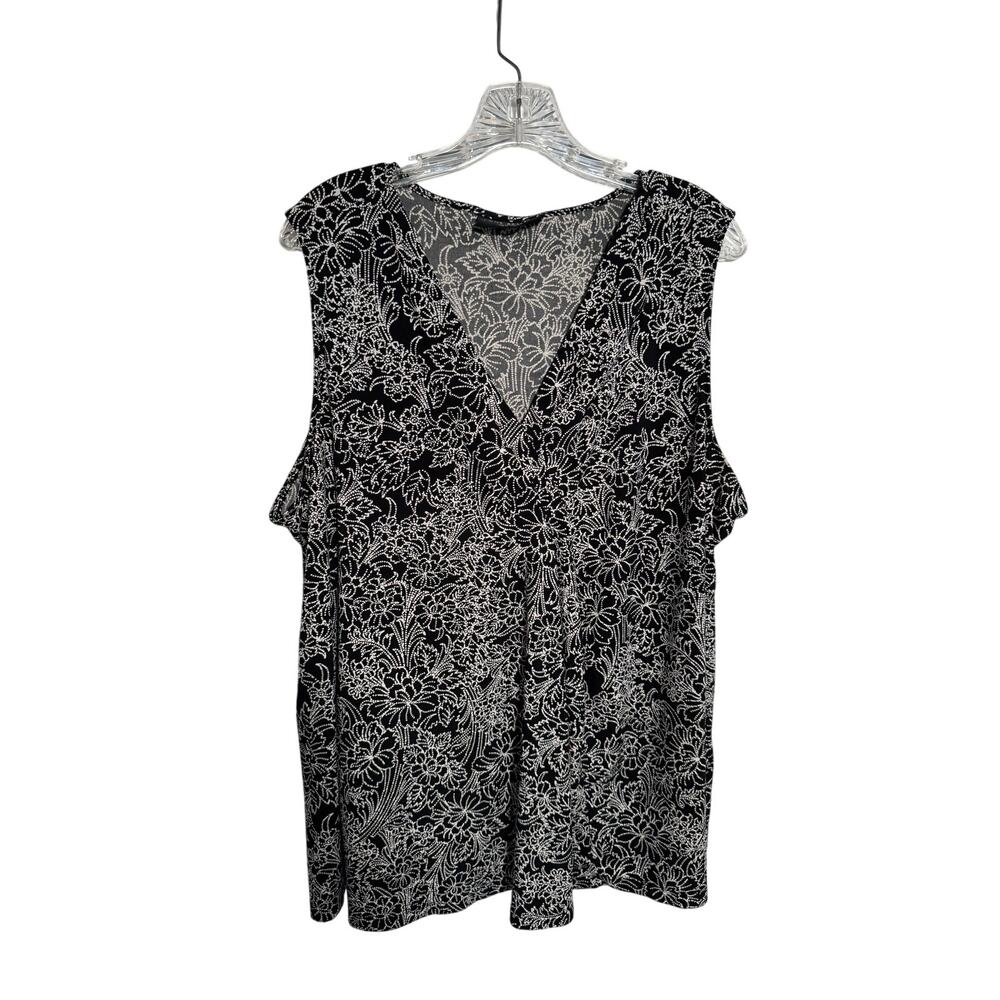 Lane Bryant Sleeveless Top Tank Blouse Black White Printed Size 22/24